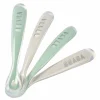 BÉABA Couverts, Vaisselle Et Bavoirs*Lot 4 Cuilleres 1Er Age Silicone Velvet Grey / Sage Green
