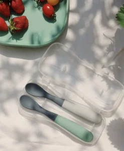 BÉABA Couverts, Vaisselle Et Bavoirs*Lot De 2 Cuilleres 1Er Age Silicone Bi-Ton Mineral