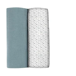BÉABA Emmaillotage*Lot De 2 Langes Xxl En Coton Baltic Blue/Points