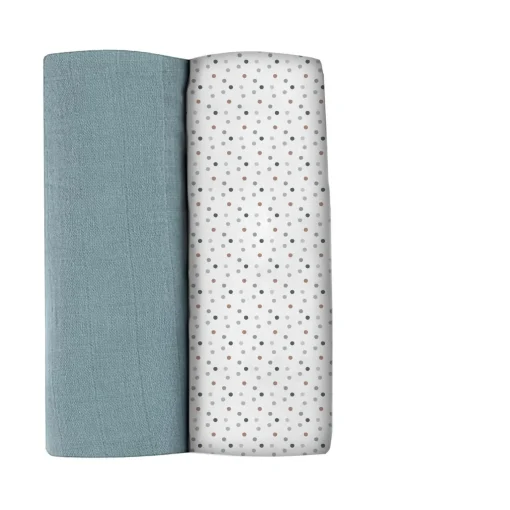 BÉABA Emmaillotage*Lot De 2 Langes Xxl En Coton Baltic Blue/Points